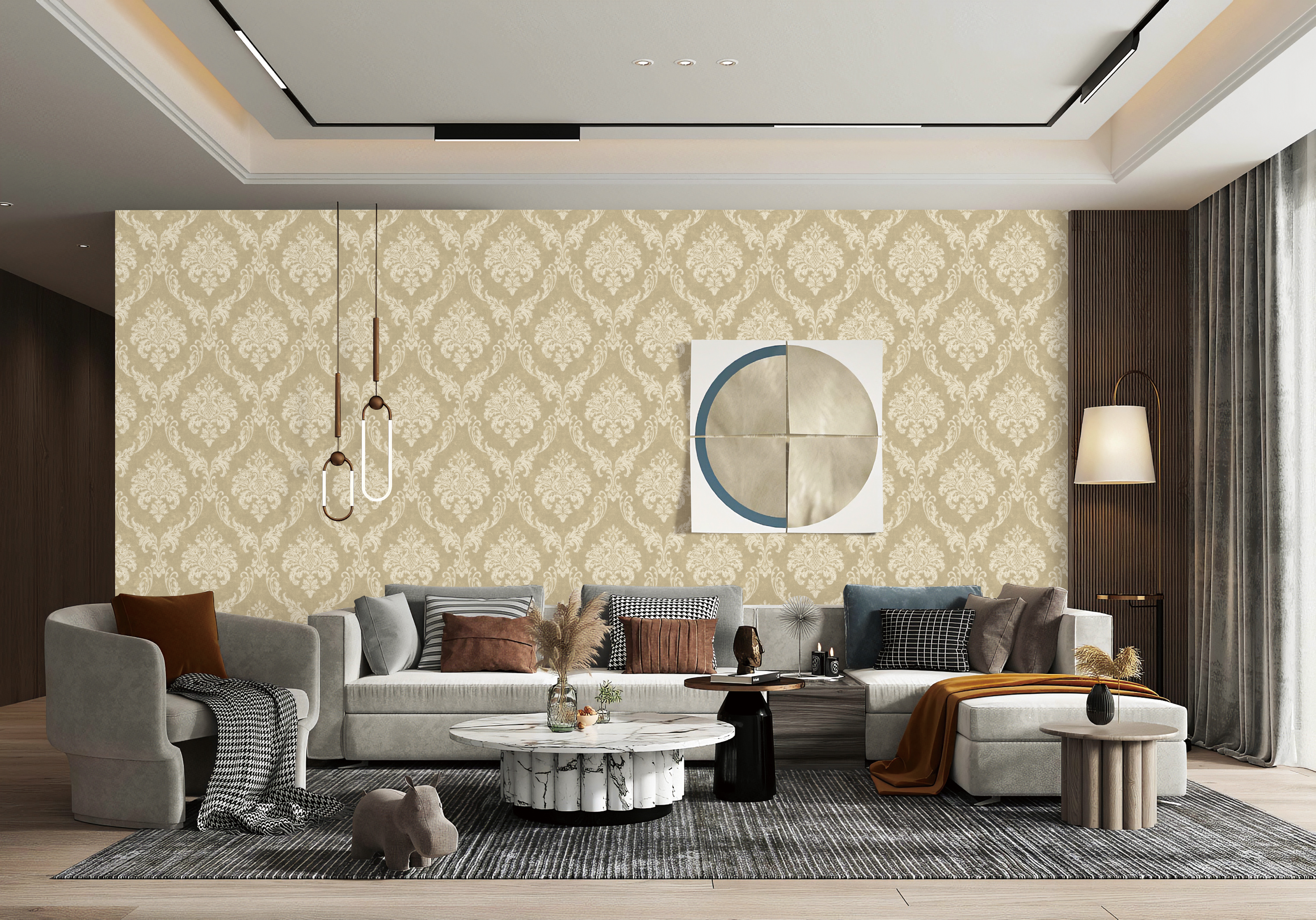 Classic design beigenon woven Wallpaper