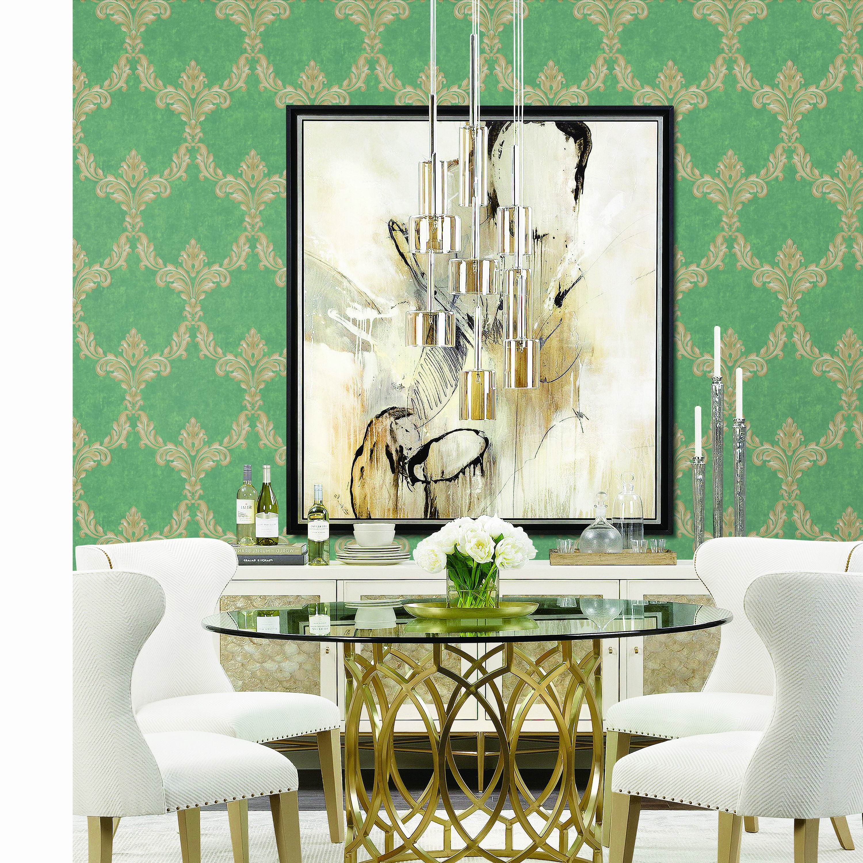 Green Pattern Fabric Nonwoven Wallpaper for Living Room