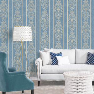 Luxury Textile Feeling Striped Embossed Vinyl Wallpaper in Blue 