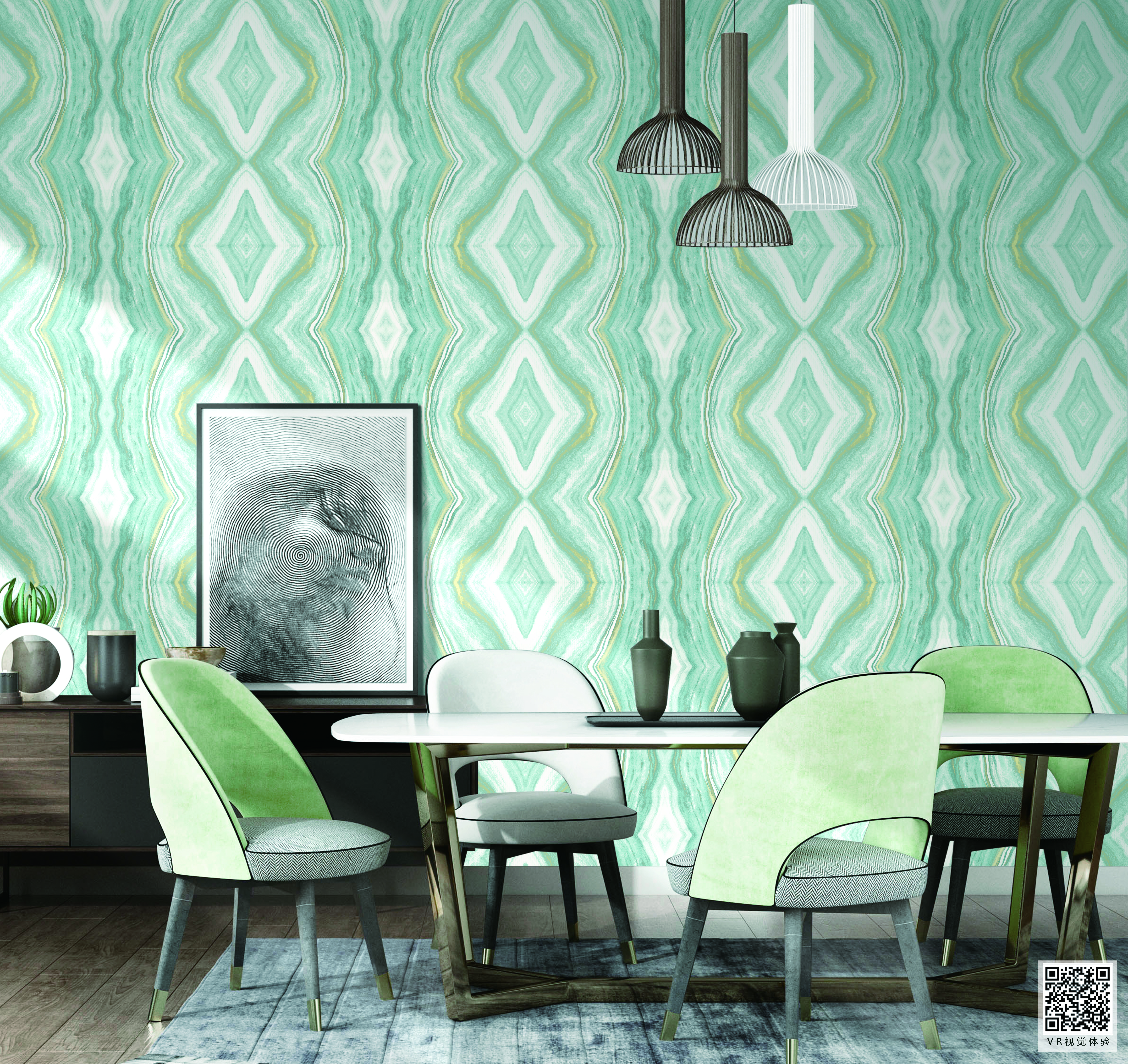 Green Modern Geometry Fashion PVC Wallpaper for Hotel